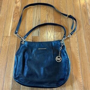 MICHAEL KORS MK Bedford Pebble Leather Lg Convertible Shoulder Bag Black Purse